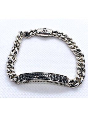 David Yurman Petite Pave Curb  Black Diamond ID Bracelet 7"